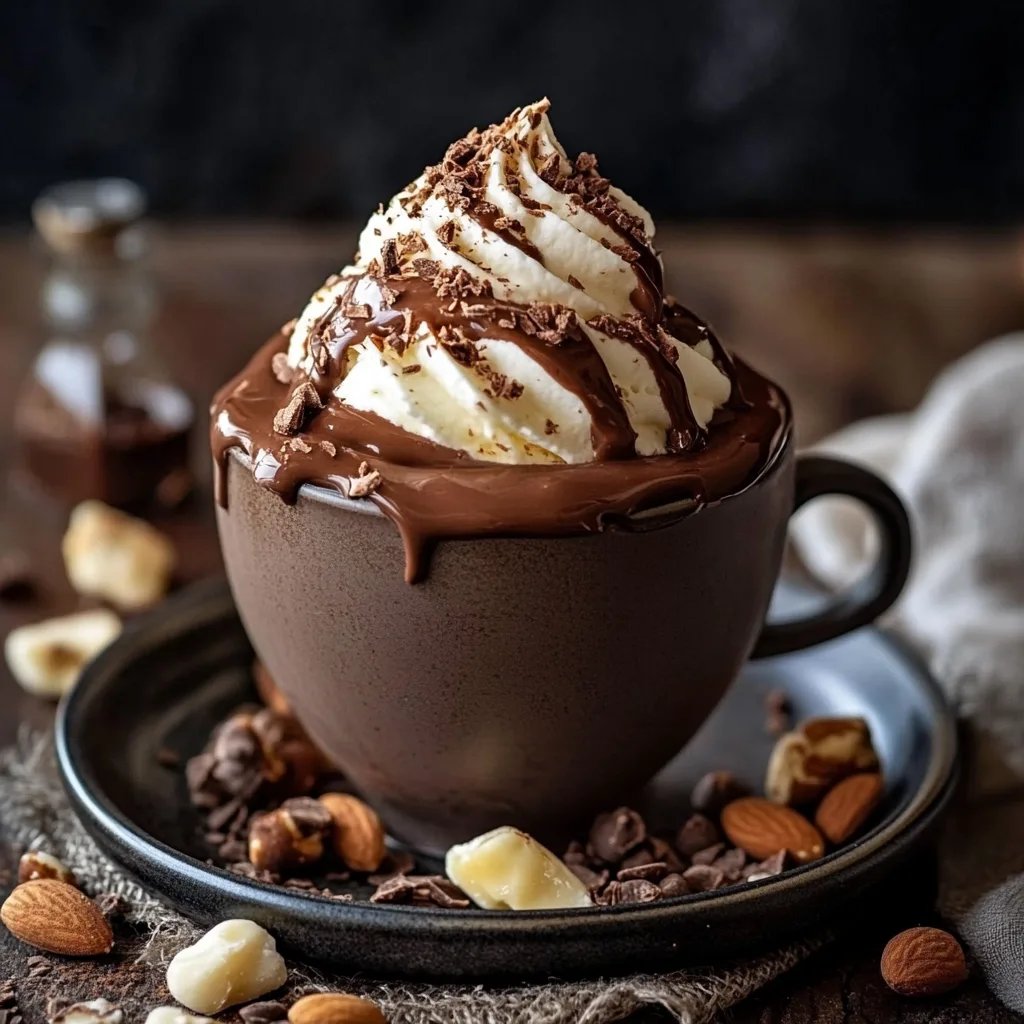 Heiße Schokolade mit Schlagsahne und Nüssen