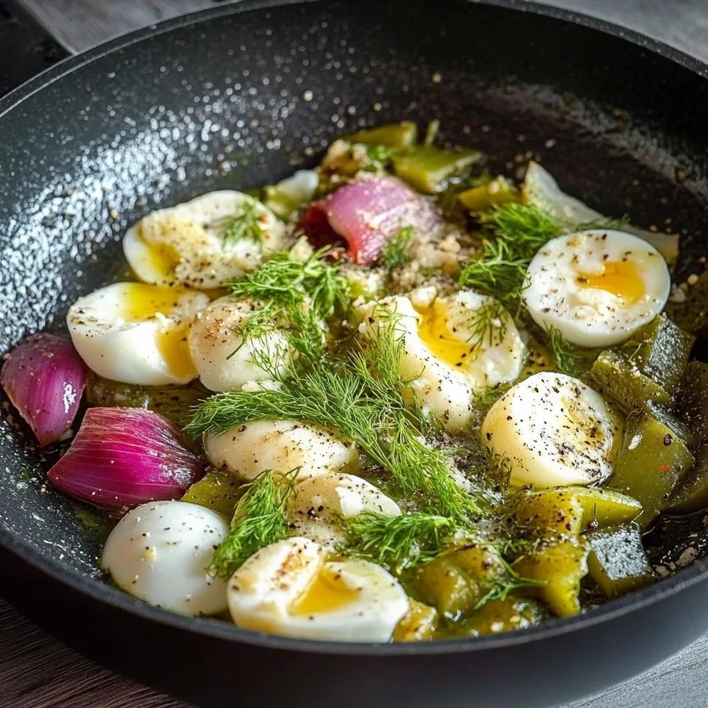 Dicke Bohnen mit Knoblauch, Dill und Eiern